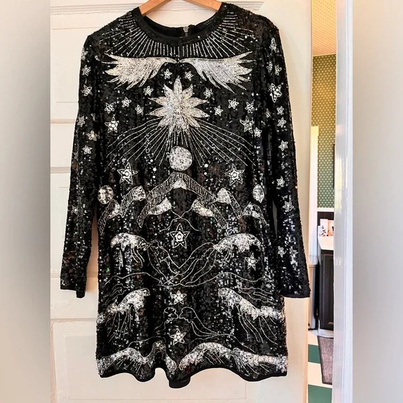 All Saints Noushka black and silver sequins mini dress size 6 - Picture 3 of 11